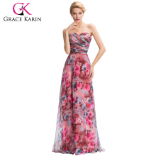 Grace Karin 2016 New Strapless Flower Pattern Chiffon Long Ball Gown Evening Prom Party Dress 8 Size US 2~16 GK000057-1